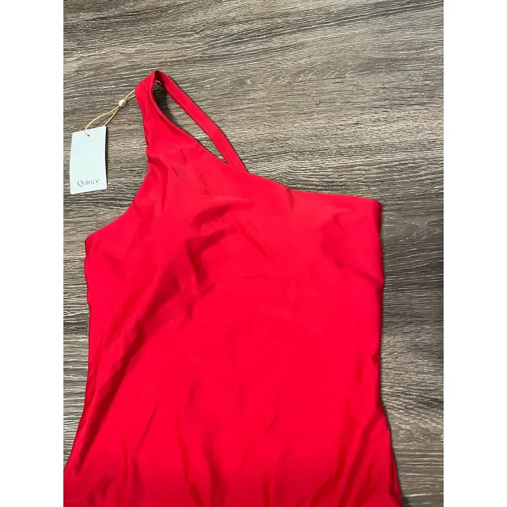 Quince Italian One Shoulder One-Piece Swimsuit in Cherry Red Size M